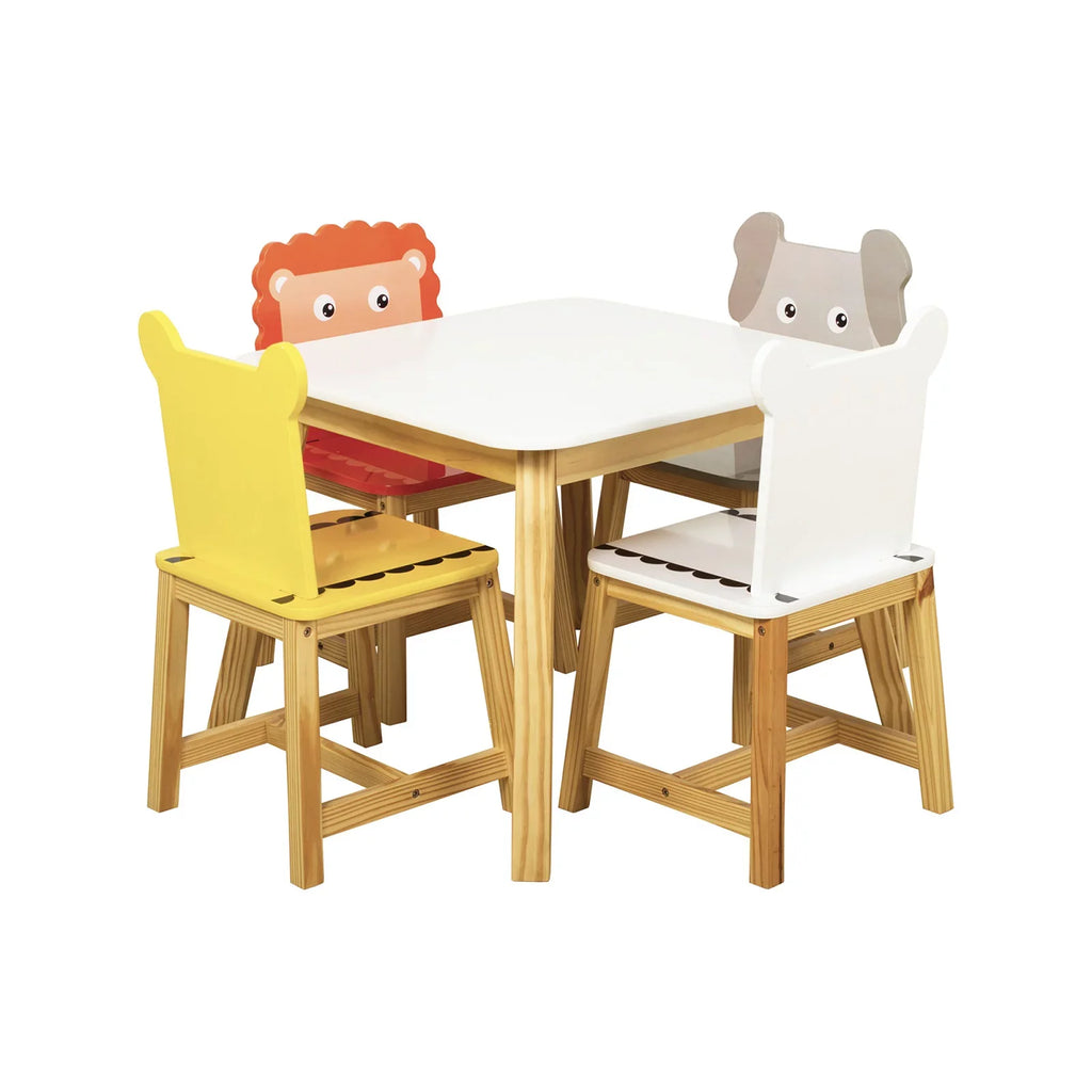 Chair Table Table Table 4 Wood 5 Drawing Kids and Cartoon Animals Toddler Learning for Playing Piece with Kids White Set Crafts Chairs Set