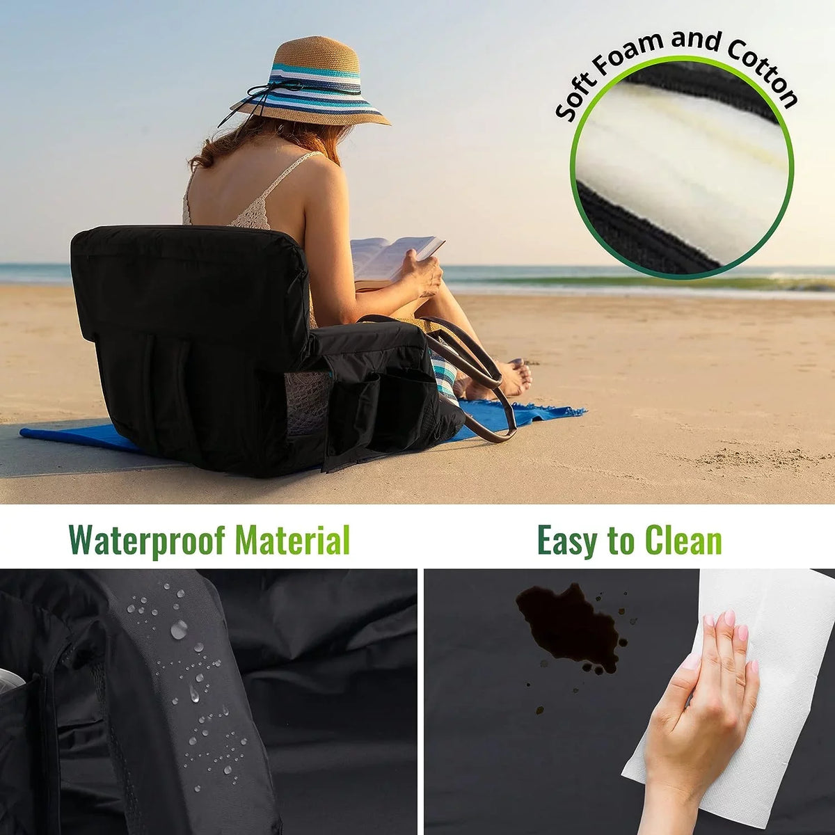 Waterproof, Picnic Thicker, AiYCHEN Events, Extra Sporting for Camping, and Beaches, Stadium - Bleachers Sturdy for Wide Seat, Seating Reclining 25-Inch and Chair