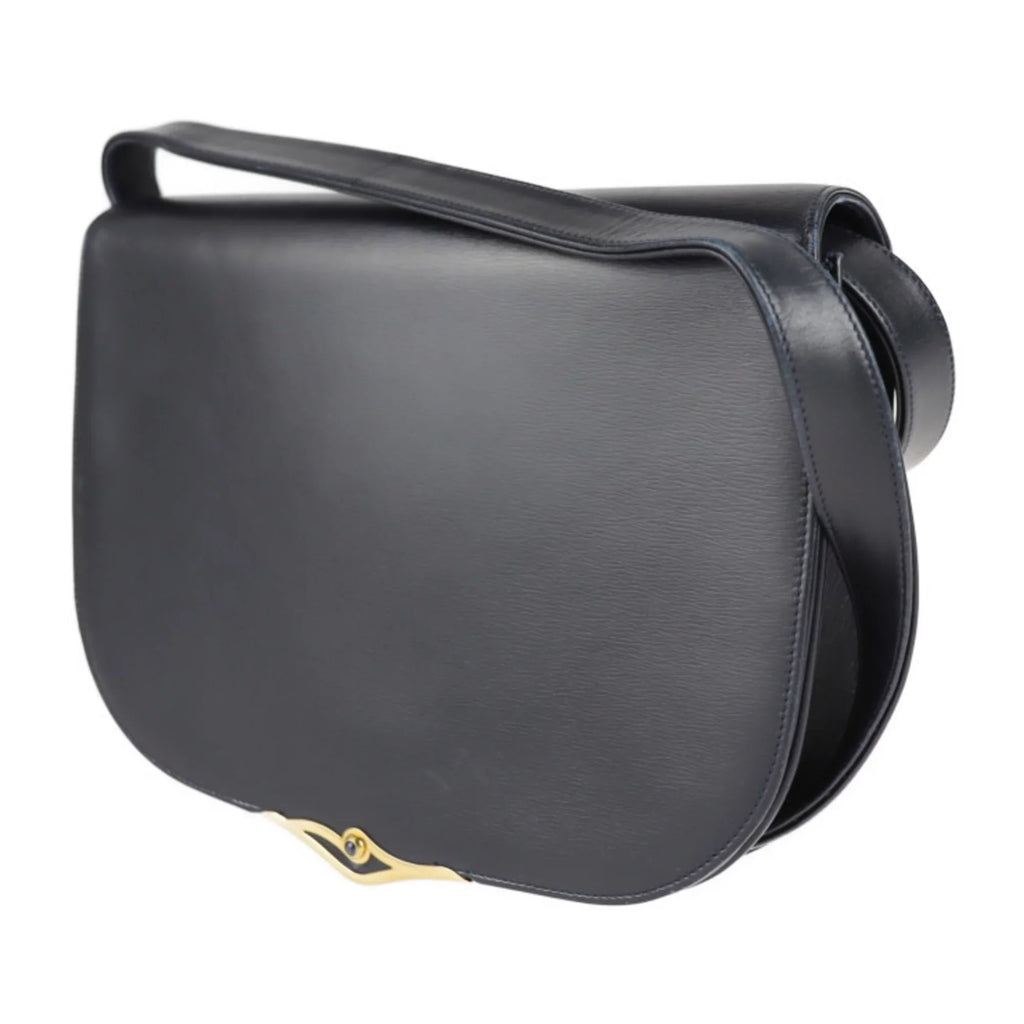 Pre-Owned line calf navy Cartier bag (Good) shoulder 2WAY dark CARTIER clutch leather sapphire