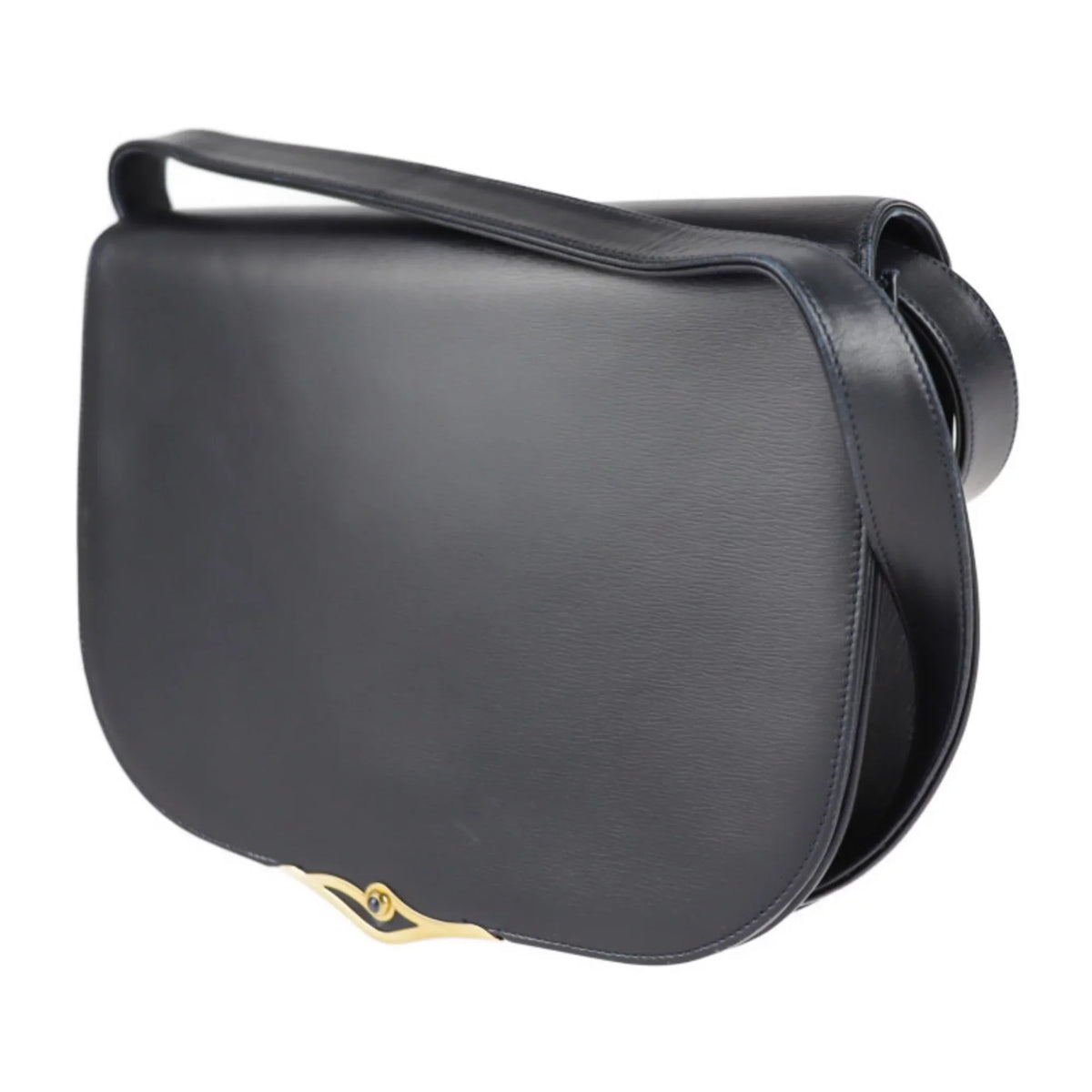 Pre-Owned line calf navy Cartier bag (Good) shoulder 2WAY dark CARTIER clutch leather sapphire
