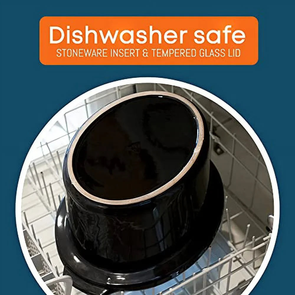 Tempered Charcoal MST1234BX# Quart, Diamond 6 Removable, Pattern Lid, Cool-Touch with Cooker Glass Black Elite Stoneware Handles, Dishwasher-Safe Pot Gourmet Slow