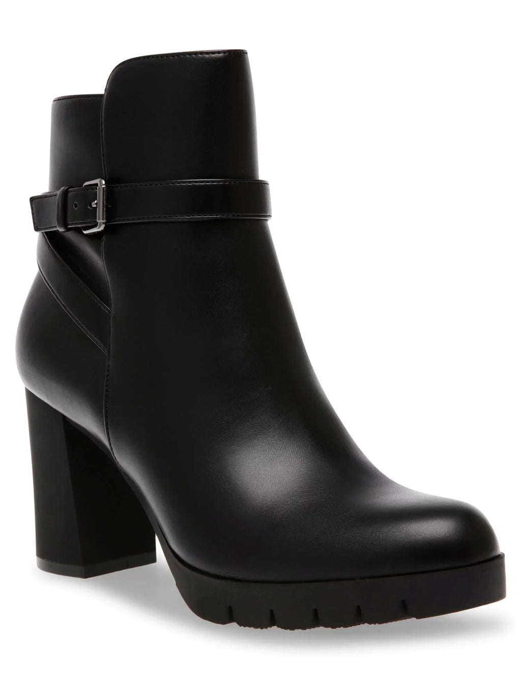 6 Zip-Up Buckle ANNE Heel Dress M Cushioned Block Black Booties Womens Accent Heidi Toe KLEIN Round
