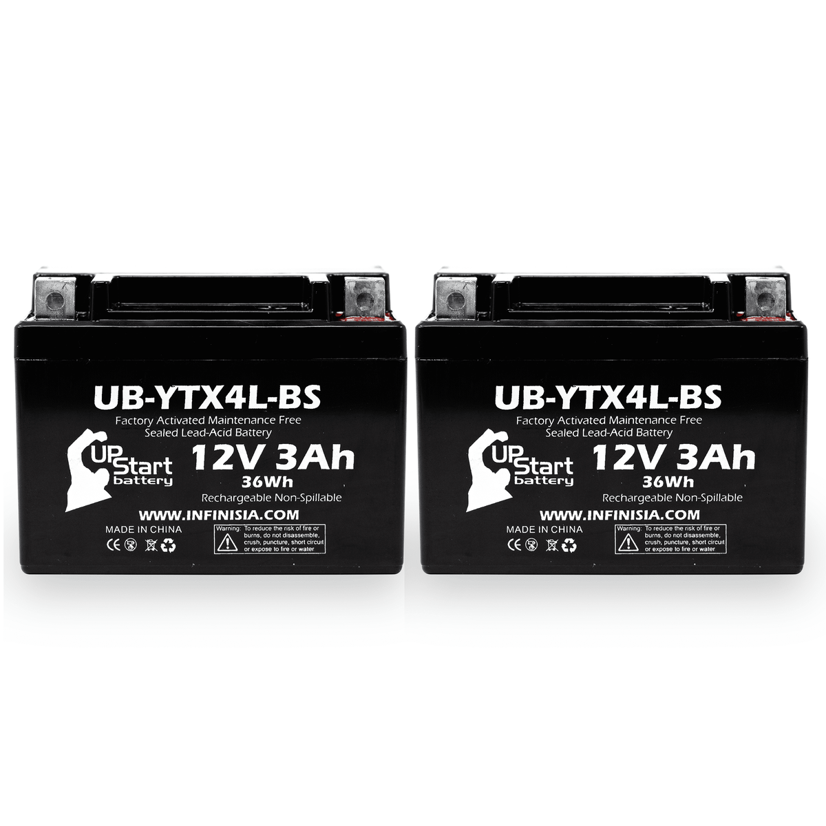 Quest Battery Factory (Can-Am) DS90, 3Ah, Replacement DS90F, UB-YTX4L-BS - 2-Pack Activated, Maintenance ATV Free, 90CC 12V, Bombardier 2008