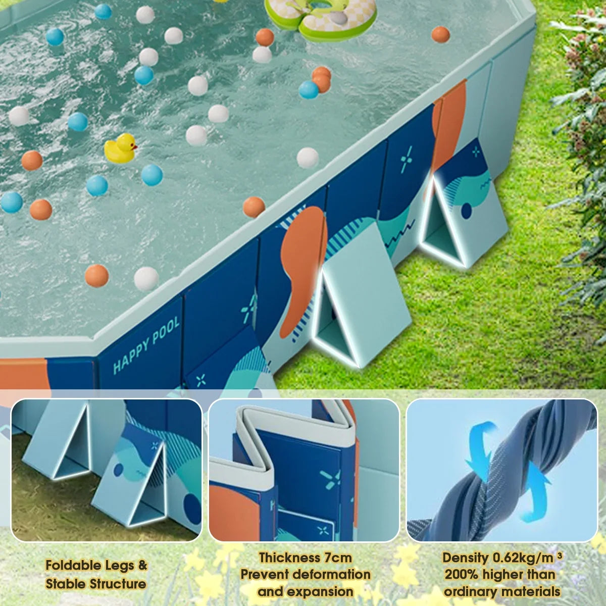 Backyard(Blue) Collapsible Ground Above Swimming Garden Kiddie 113" for ANJORALA Pool Pool Non-Inflatable