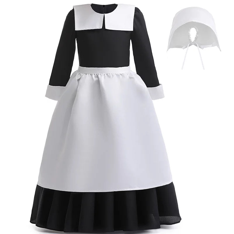 Cosplay Outfit Girls Dress Sleeve Wig TV Addams Long Skirt Clothes 2022 with Hkiytime Kids Dress Series Halloween Wednesday