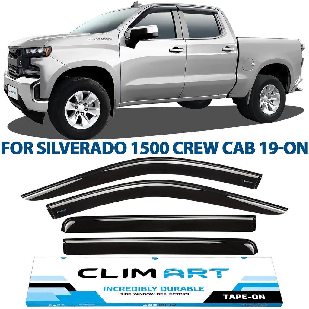 Window Silverado/GMC 419160 Compatible with Tape-on 2019-2024 Cab, Accessories, 4pcs- Chevrolet Rain Window CLIM Guards 1500 Sierra Visors, Durable Vent Deflectors, Incredibly ART (Chevy) Truck Crew