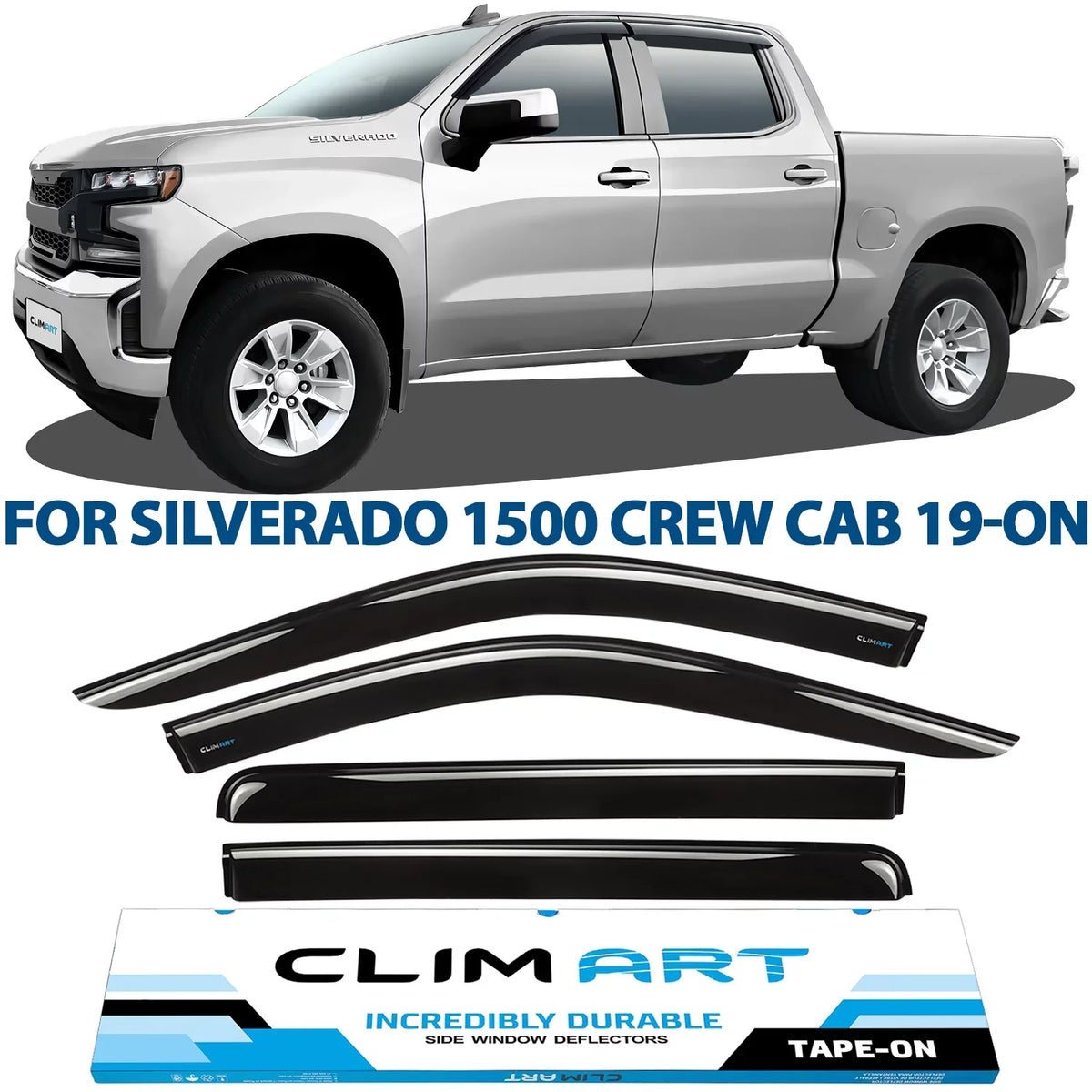 Window Silverado/GMC 419160 Compatible with Tape-on 2019-2024 Cab, Accessories, 4pcs- Chevrolet Rain Window CLIM Guards 1500 Sierra Visors, Durable Vent Deflectors, Incredibly ART (Chevy) Truck Crew