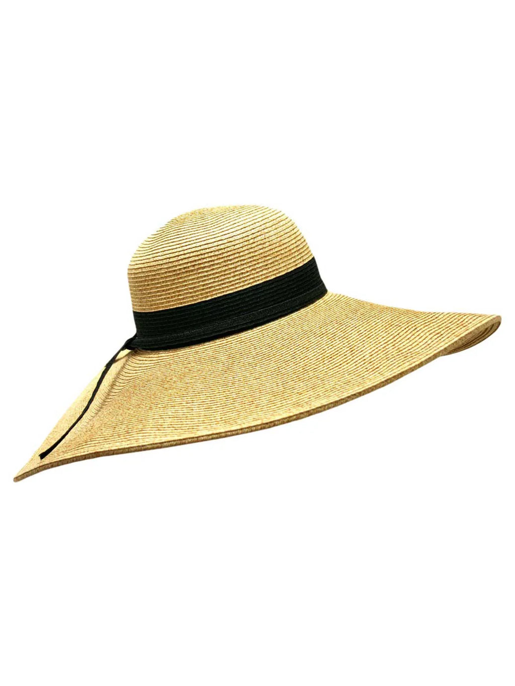 Hat Wide Natural Floppy With Band Hat Black Ribbon Brim