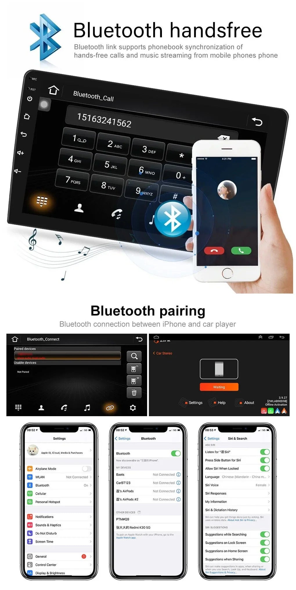 Radio 1280*720 Backup 10.1" Android GPS Bluetooth Din Camera Stereo Screen Double Carplay 2+32GB Android WiFi FM/RDS Car IPS AHD Wireless Auto USB Navigation Receiver