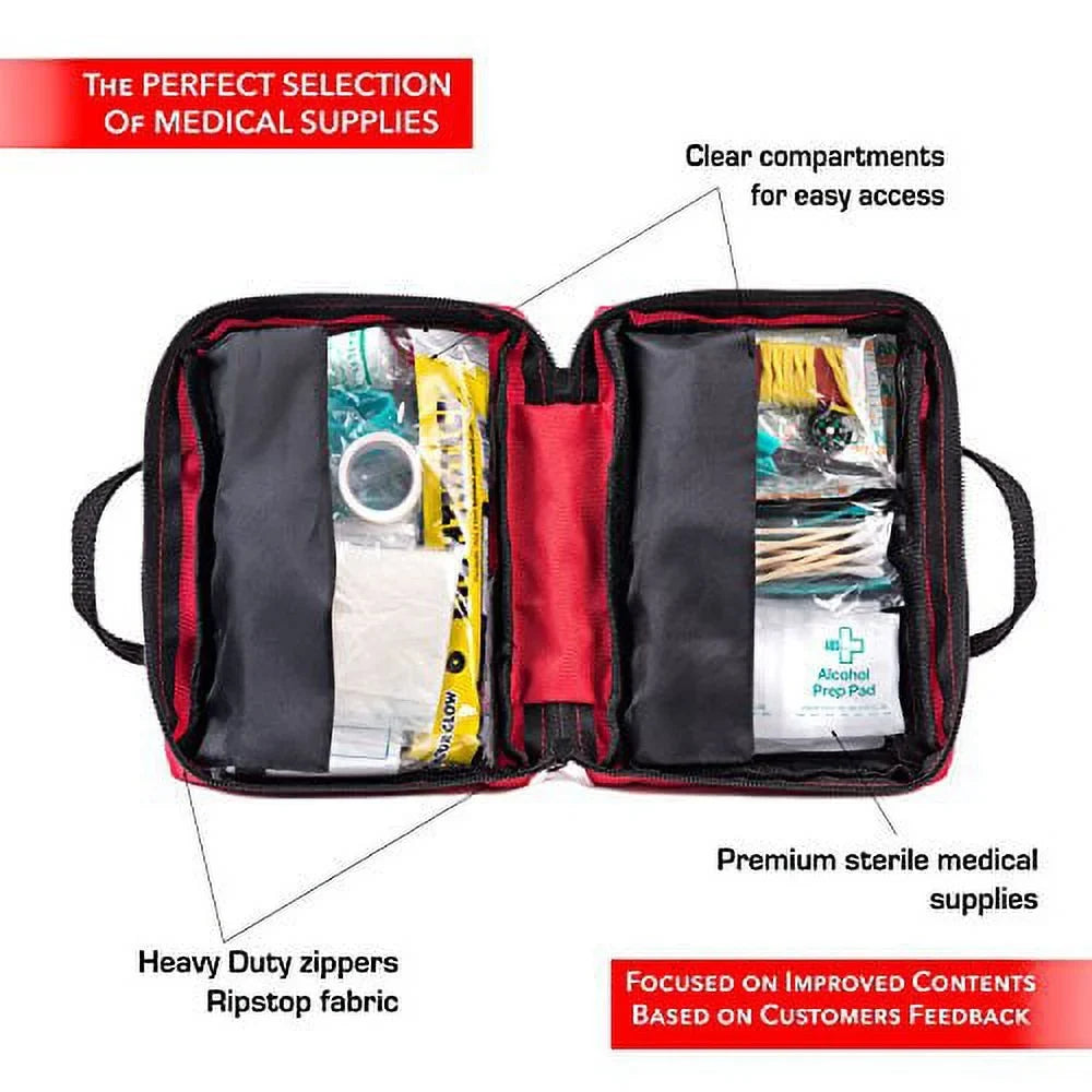 Sports, Bag Complete 160 with Aid Piece Supplies - Emergency Car, Medical First - stocked Camping, Kit Fully Travel, Survival | for Home, Office,