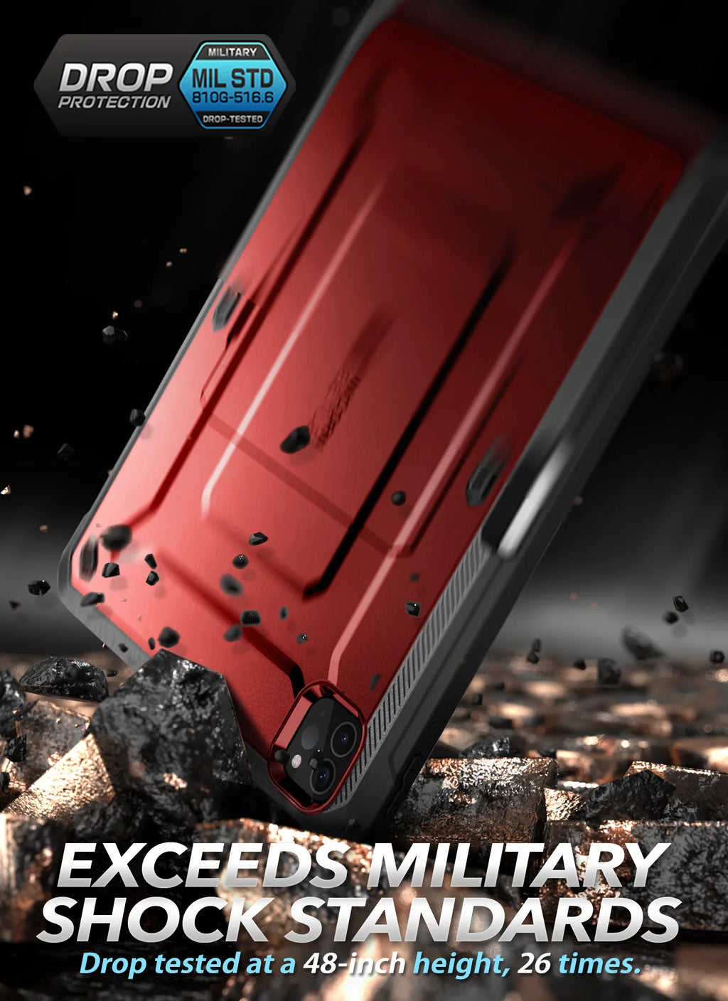 12.9 SUPCASE Full-Body 2020), Charging Pencil Built-in with Screen Inch / Pro Beetle Rugged Series Apple iPad Unicorn Kickstand Support (2021 for Pro Case (Ruddy) Protective Protector Case