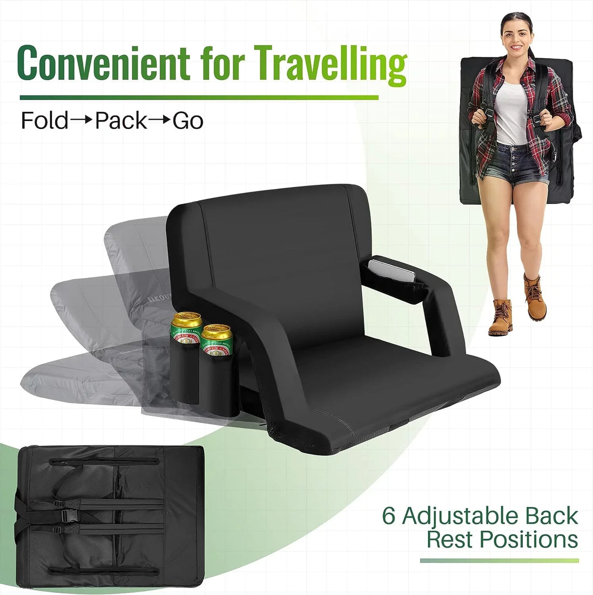 Waterproof, Picnic Thicker, AiYCHEN Events, Extra Sporting for Camping, and Beaches, Stadium - Bleachers Sturdy for Wide Seat, Seating Reclining 25-Inch and Chair