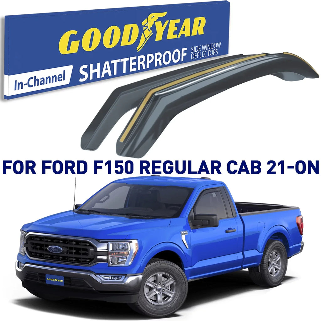 Cab/SuperCrew/SuperCab, Vent Rain Regular Deflector, - Deflectors for Cars, Shatterproof Guards, 2 GY003497 Window Car in-Channel Window pcs Ford Goodyear F150 for 2021-2024 Visors Accessories,