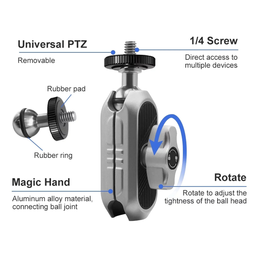 Ball AKASO, DJI, Camera Load Aluminum Handlebar - Capacity, with Head, 11/10/9/8/7, Adapter, Compatible Insta360 Bicycle Rotatable Hero Mount Dual Clamp 1.5kg Alloy Adapter,