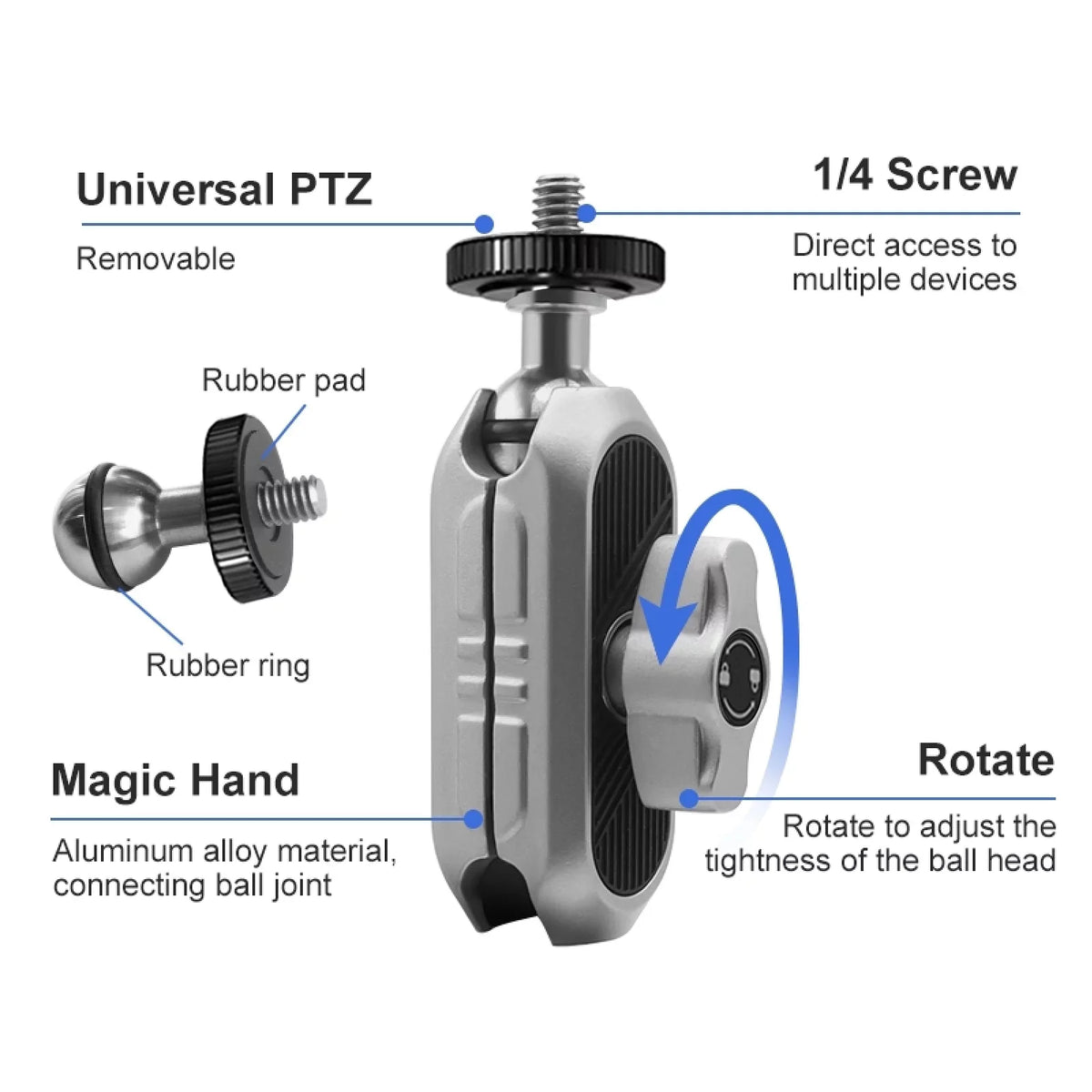 Ball AKASO, DJI, Camera Load Aluminum Handlebar - Capacity, with Head, 11/10/9/8/7, Adapter, Compatible Insta360 Bicycle Rotatable Hero Mount Dual Clamp 1.5kg Alloy Adapter,