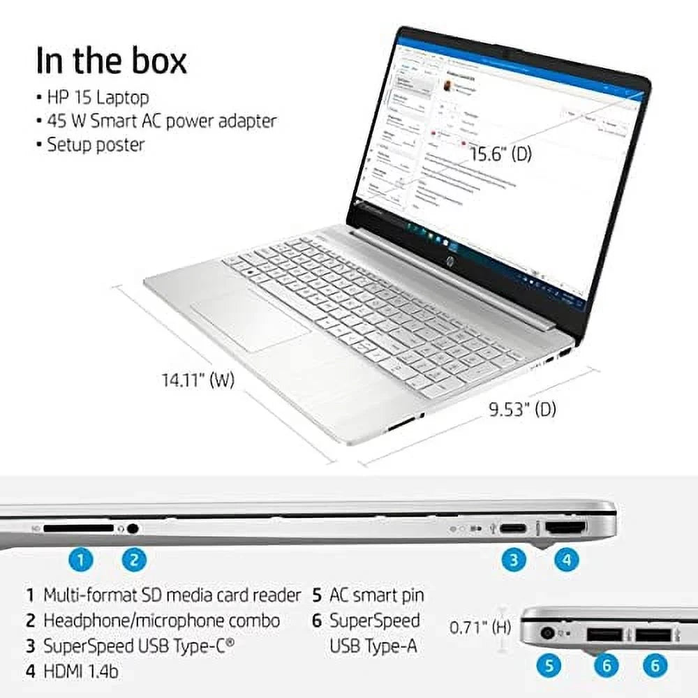 Graphics Micro-Ege Display 256GB Intel WiFi Iris Xe SSD 15.6" PC Laptop Webcam RAM HDMI 12GB AC w/RE DDR4 2022 i5-1135G7 FHD 10 Gen USB Pro USB-C 11th NVMe BT Silver Drive Intel 4-Core HP Windows