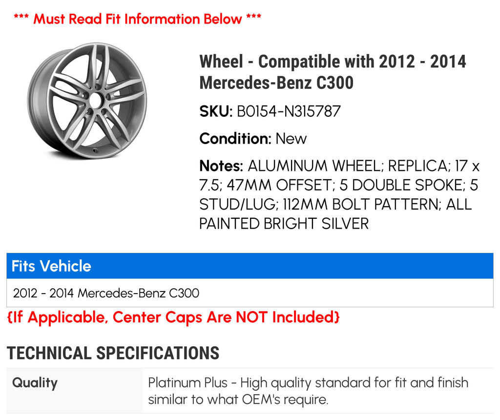 Mercedes-Benz Compatible - 2012 with C300 2014 2013 - Wheel