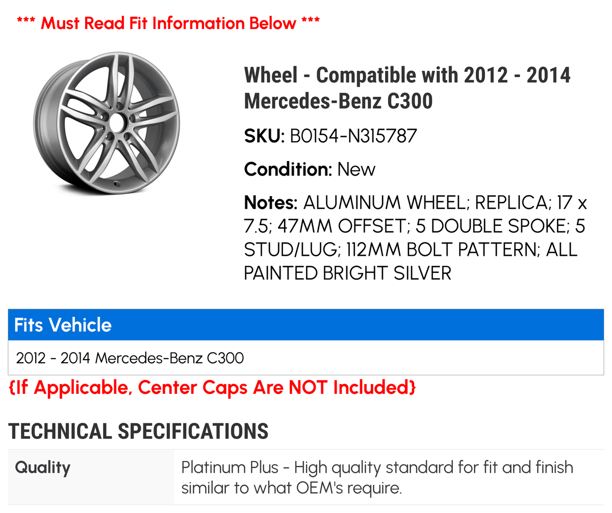 Mercedes-Benz Compatible - 2012 with C300 2014 2013 - Wheel