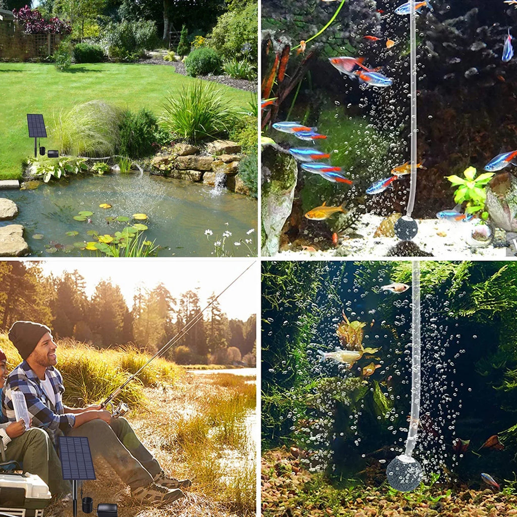 Plug-in 2W Aerator Uteam Pipe Solar Pond Aquarium Air Fish Bubble Pump for for Stones Pool Powered Tank Garden Ideal with