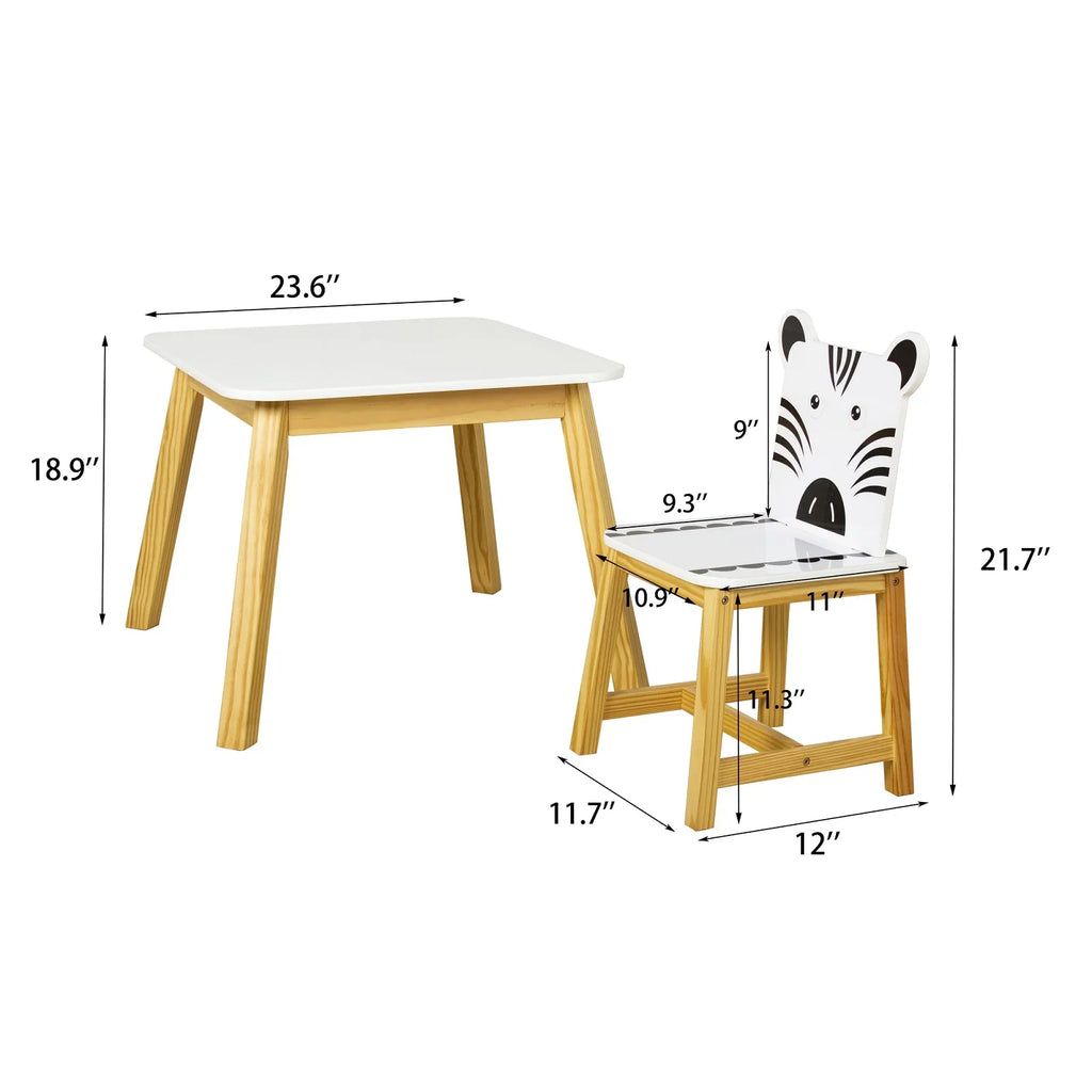 Chair Table Table Table 4 Wood 5 Drawing Kids and Cartoon Animals Toddler Learning for Playing Piece with Kids White Set Crafts Chairs Set