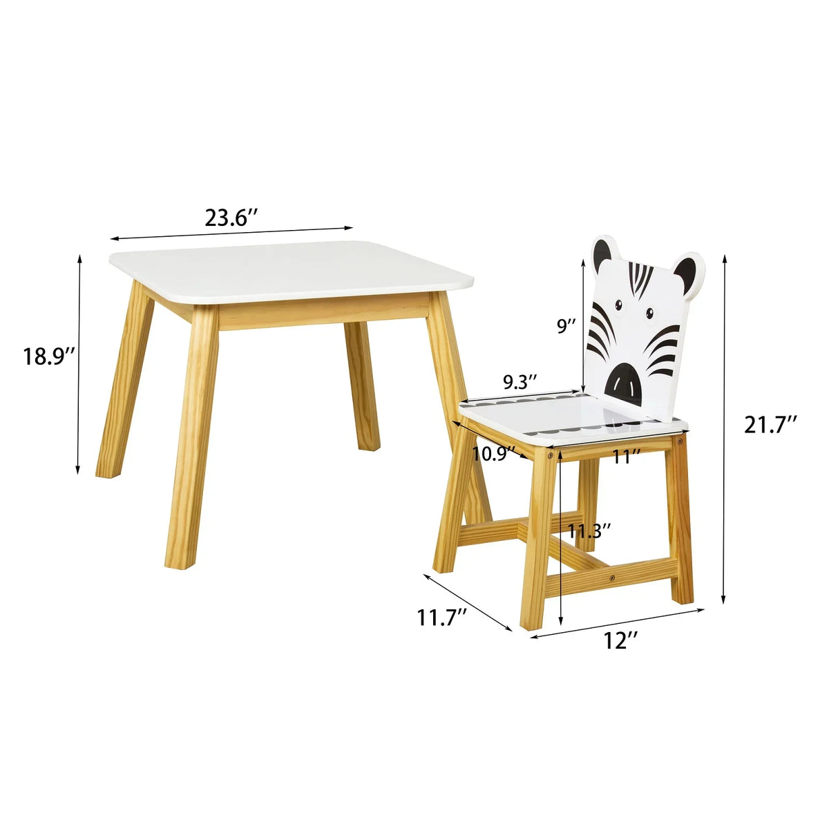 Chair Table Table Table 4 Wood 5 Drawing Kids and Cartoon Animals Toddler Learning for Playing Piece with Kids White Set Crafts Chairs Set