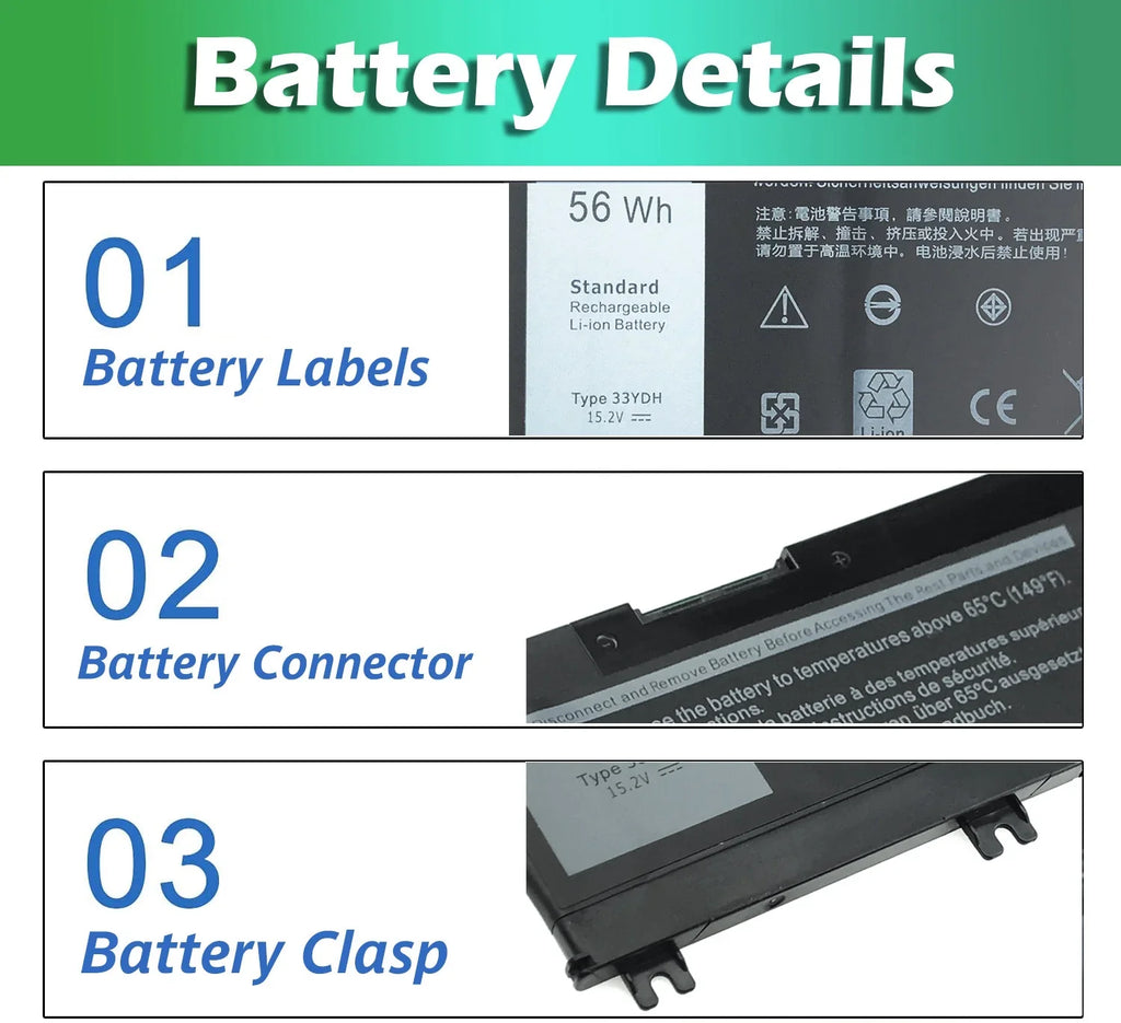 15.2V 15 battery 33YDH inspiron 7586 Battery 56Wh Dell for 7000