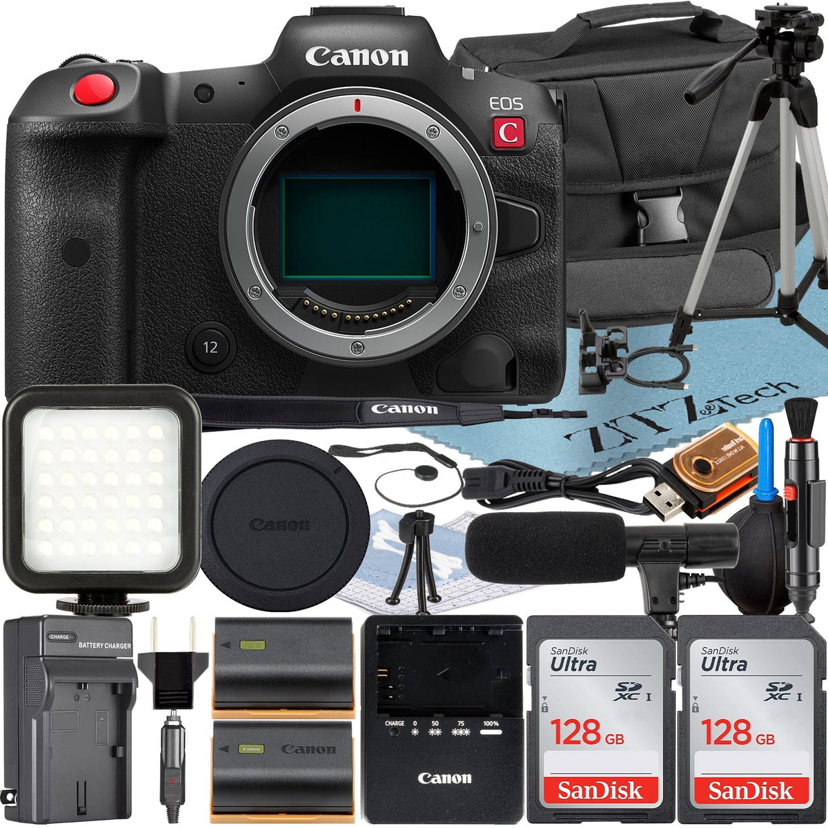 128GB Pack with Camera ZeeTech 2 Bundle Case C (Body) + Accessory SanDisk + Memory Card Cinema EOS Mirrorless Canon R5