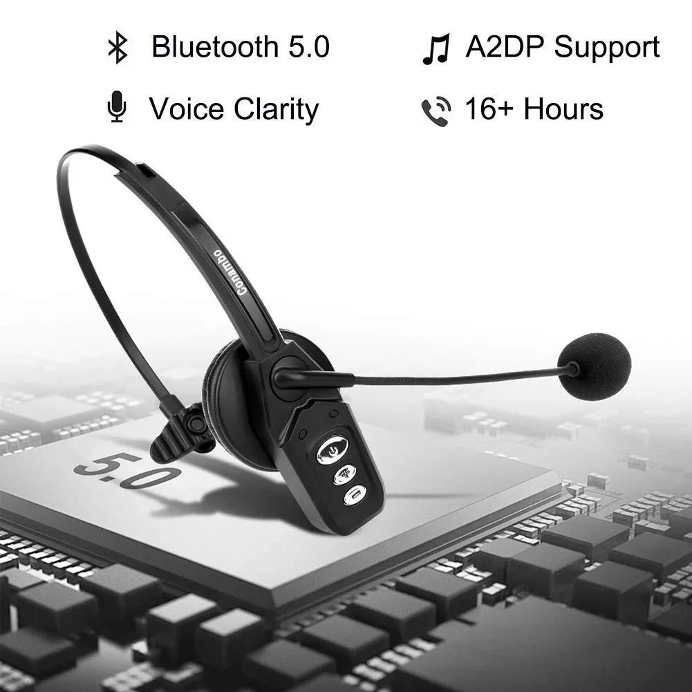 Trucker Pro Headset Office-JBT800 for Engineers V5.0, Business Home Headset Bluetooth Cell Clarity Wireless with Phone Voice Canceling Noise Mic High