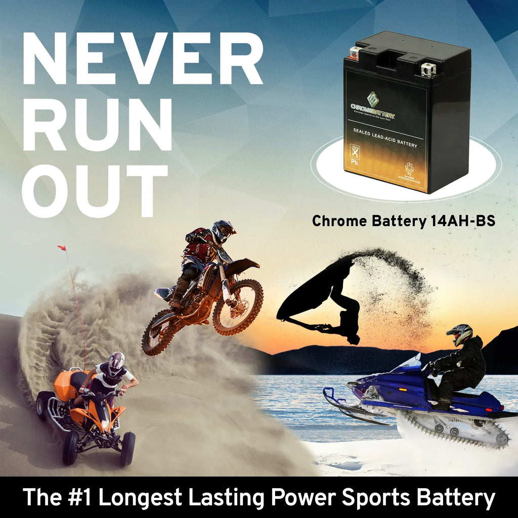360cc (14AH-BS 2009 CCA) 12 Chrome Battery Ah, Kawasaki Battery 210 Atv Kvf360 for Prairie YTX14AH-BS Volt,12