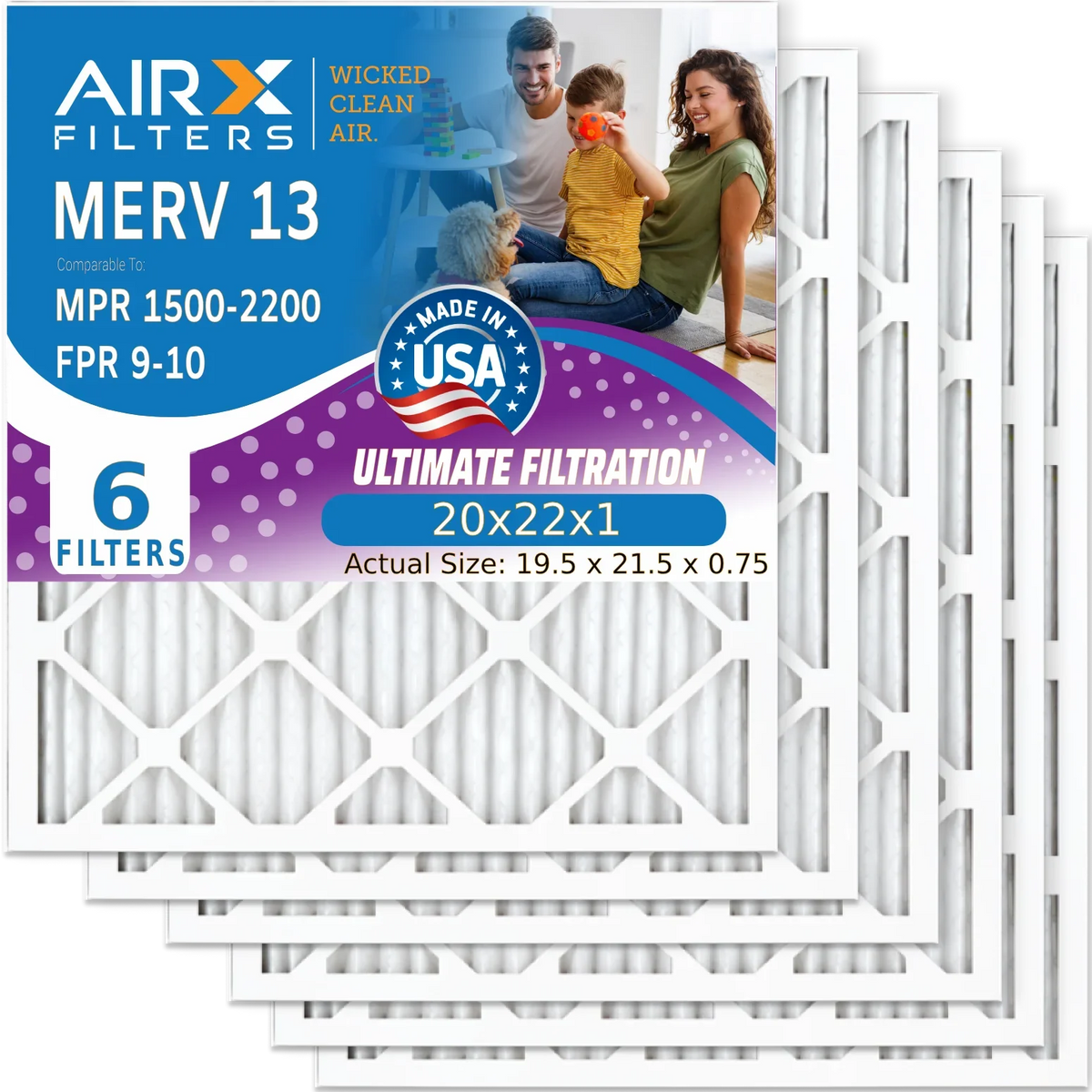 FILTERS CLEAN MPR Filter 20x22x1 9 Air Filters Electrostatic to - 6 Furnace USA by Made 13 AIRX Conditioner HVAC AC WICKED Filter Pack MERV Air Premium 2200 AIR. & FPR Pleated 20x22x1 1500 Comparable
