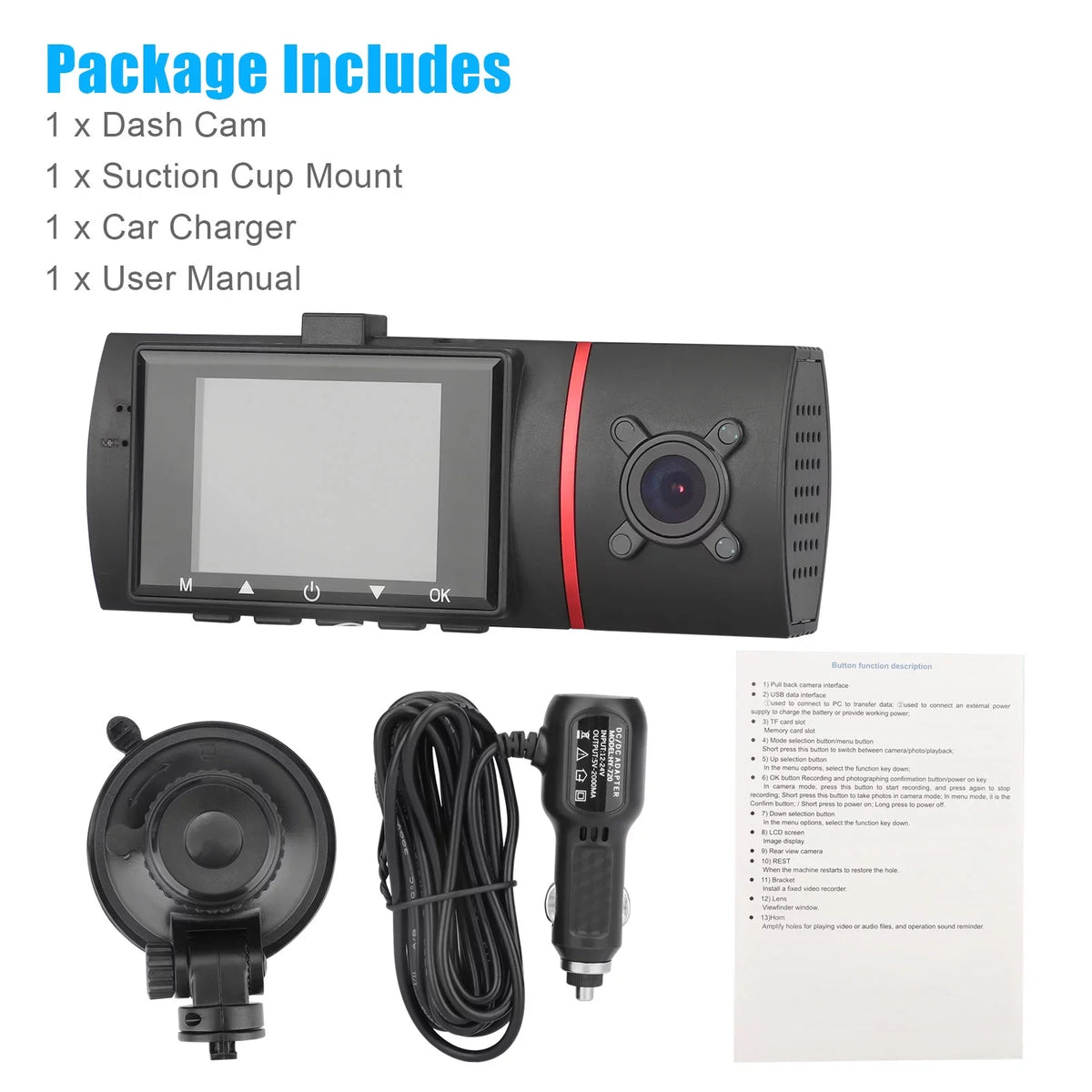 Camera IPS Monitor Wide 1080P Front Car Driving Angle, WDR, Dual Dashboard Car Recording, DVR Dash G-Sensor, Loop Parking and 2" 170° Recorder Vision, with Inside Screen, Night EEEKit with Car Cam,