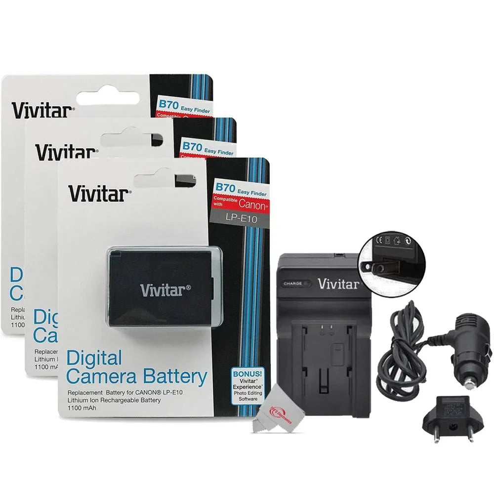 for T100 4000D Charger and 2000D 3000D 3 Replacement Vivitar E10 Canon T6 LP T5 Batteries T7