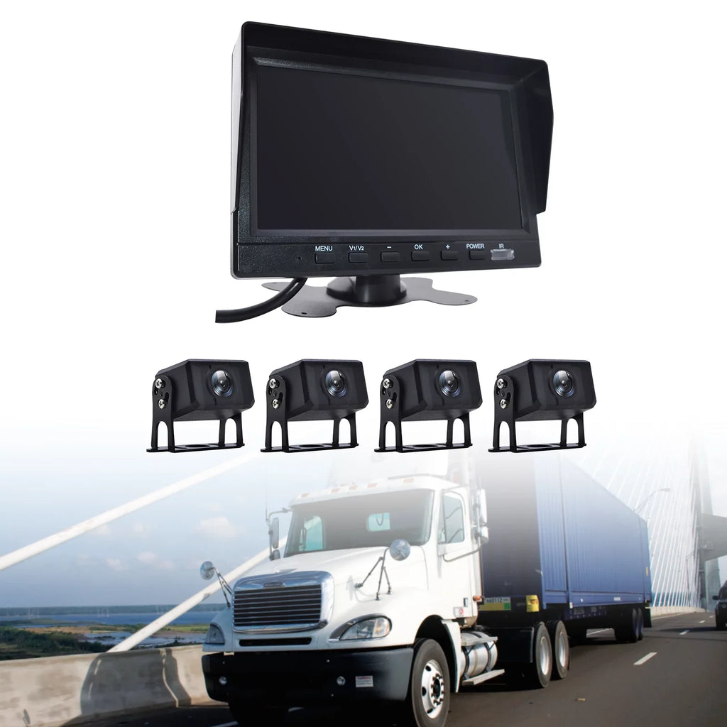 Camera RV Video Truck Driving Rear 7" Bus+4 Monitor Recorder DVR B Backup View for