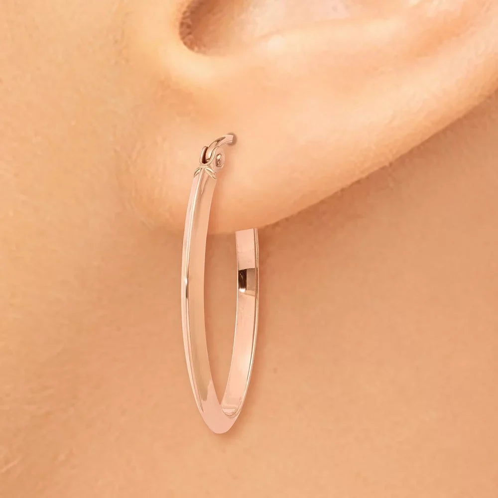 Real for Tube Women Rose 14kt Adults and Men Oval for Earrings; Gold and Polished Teens;