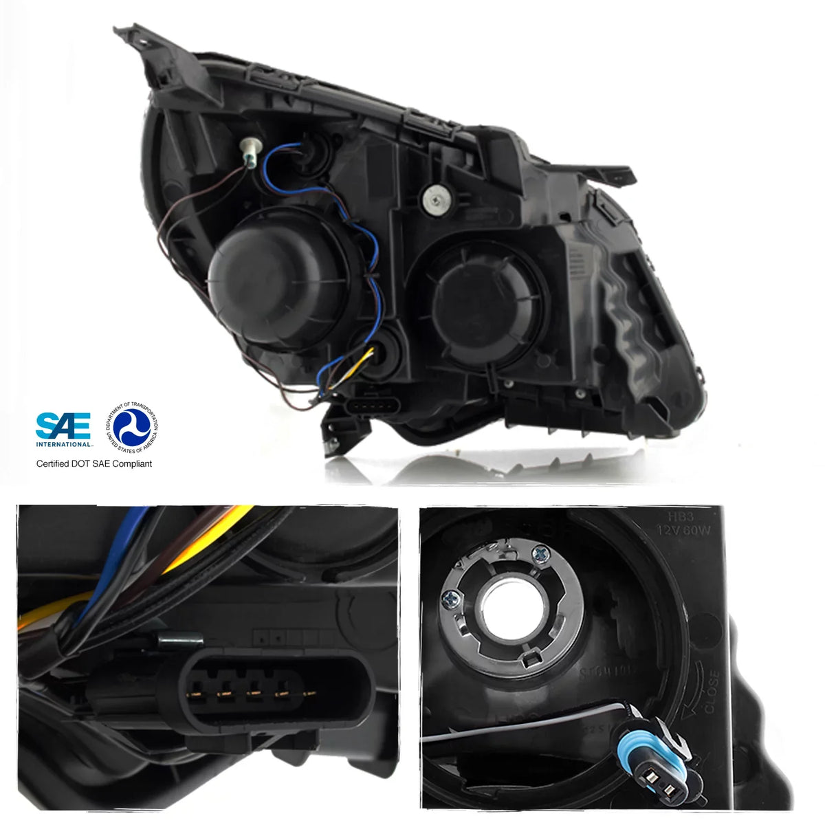 Projector 2013 Type 2011 2010 Chevy Headlight BLACK Set AKKON 2012 Headlamp 2014 Left For - Right 2015 Halogen Equinox &