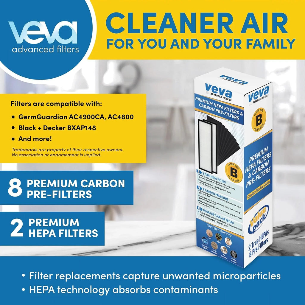 Pack 2 of Veva Pre-Filters Filter B 8 with Replacement, Carbon HEPA