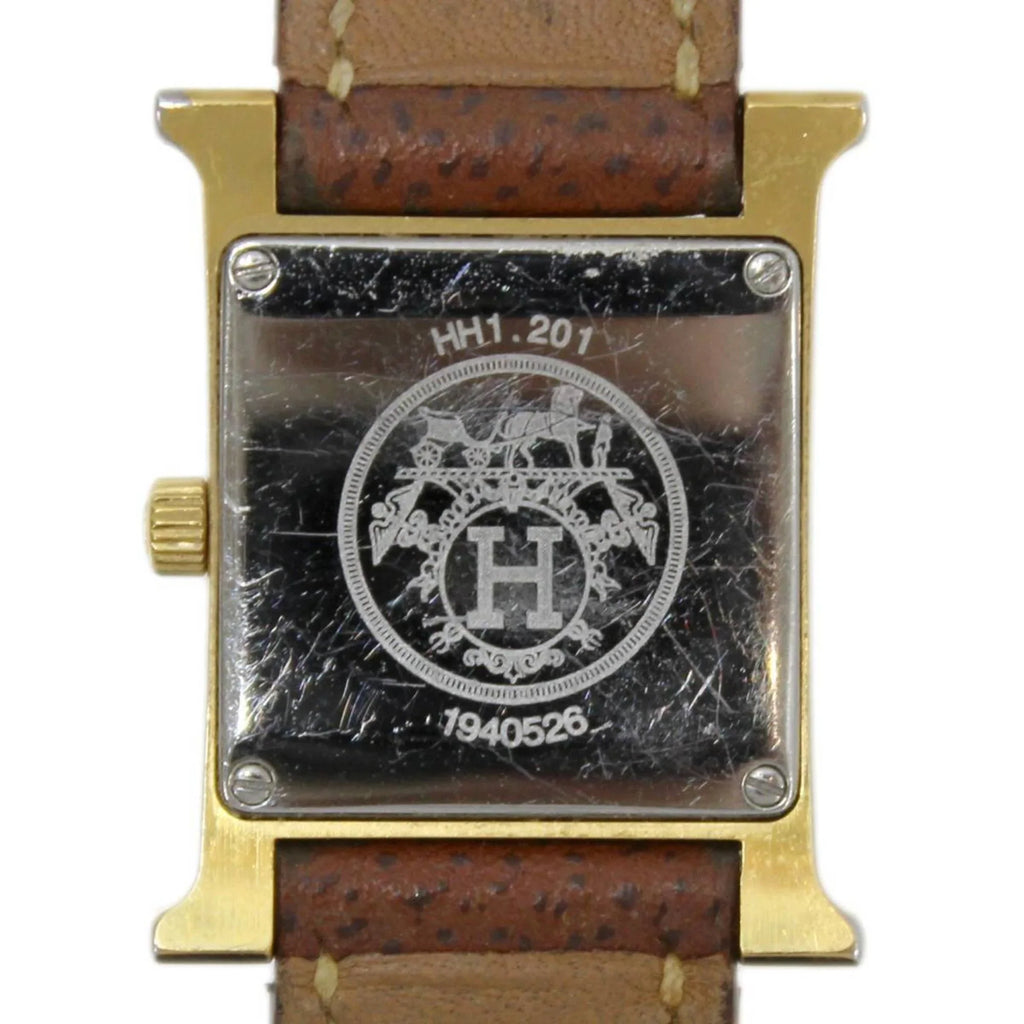 White H Dial: x Gold Ladies Hermes HH1.201 □G Quartz HERMES Brown (Good) Watch Pre-Owned