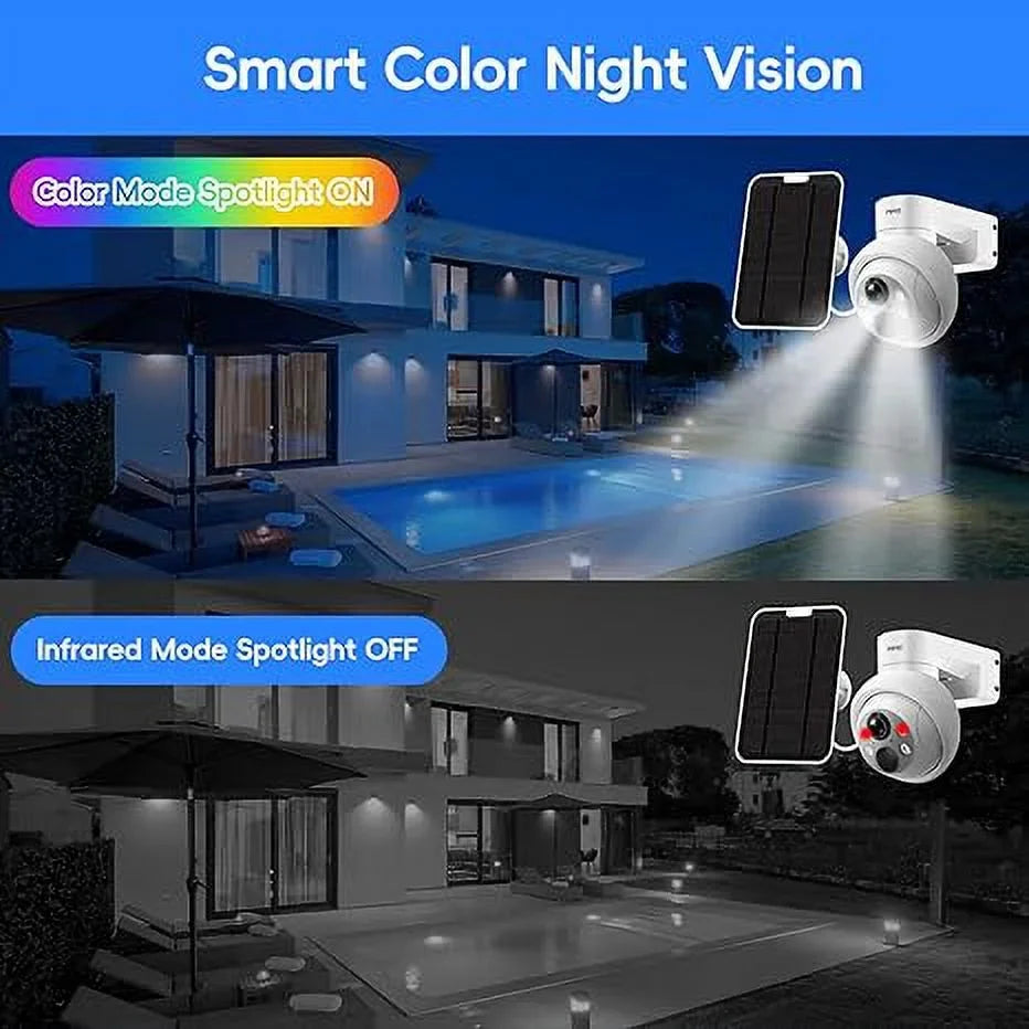 Two-Way Outdoor, Vision, Security With View, Detection, Solar Camera Security Capacity, Battery Waterproof, Full 4MP Night 9000mAh IP66 HD Talk Color Camera Motion WiFi 360° PIR Wireless