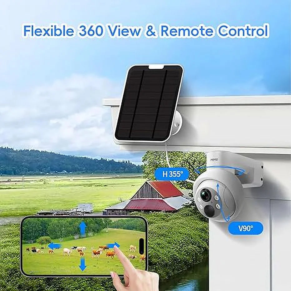 Two-Way Outdoor, Vision, Security With View, Detection, Solar Camera Security Capacity, Battery Waterproof, Full 4MP Night 9000mAh IP66 HD Talk Color Camera Motion WiFi 360° PIR Wireless