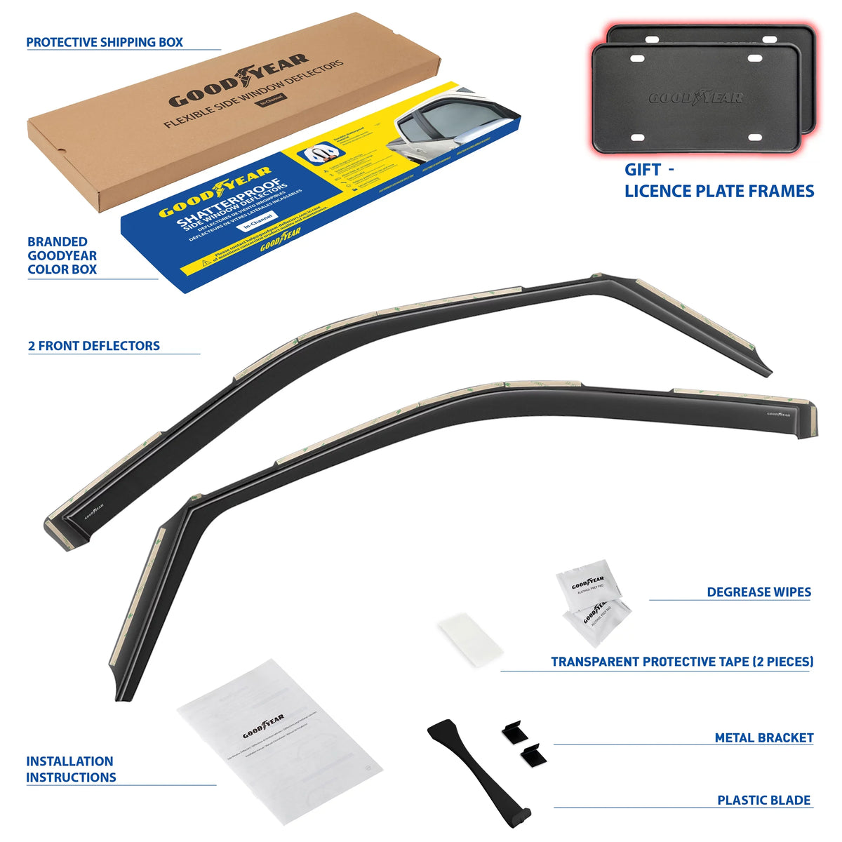 Cab/SuperCrew/SuperCab, Vent Rain Regular Deflector, - Deflectors for Cars, Shatterproof Guards, 2 GY003497 Window Car in-Channel Window pcs Ford Goodyear F150 for 2021-2024 Visors Accessories,