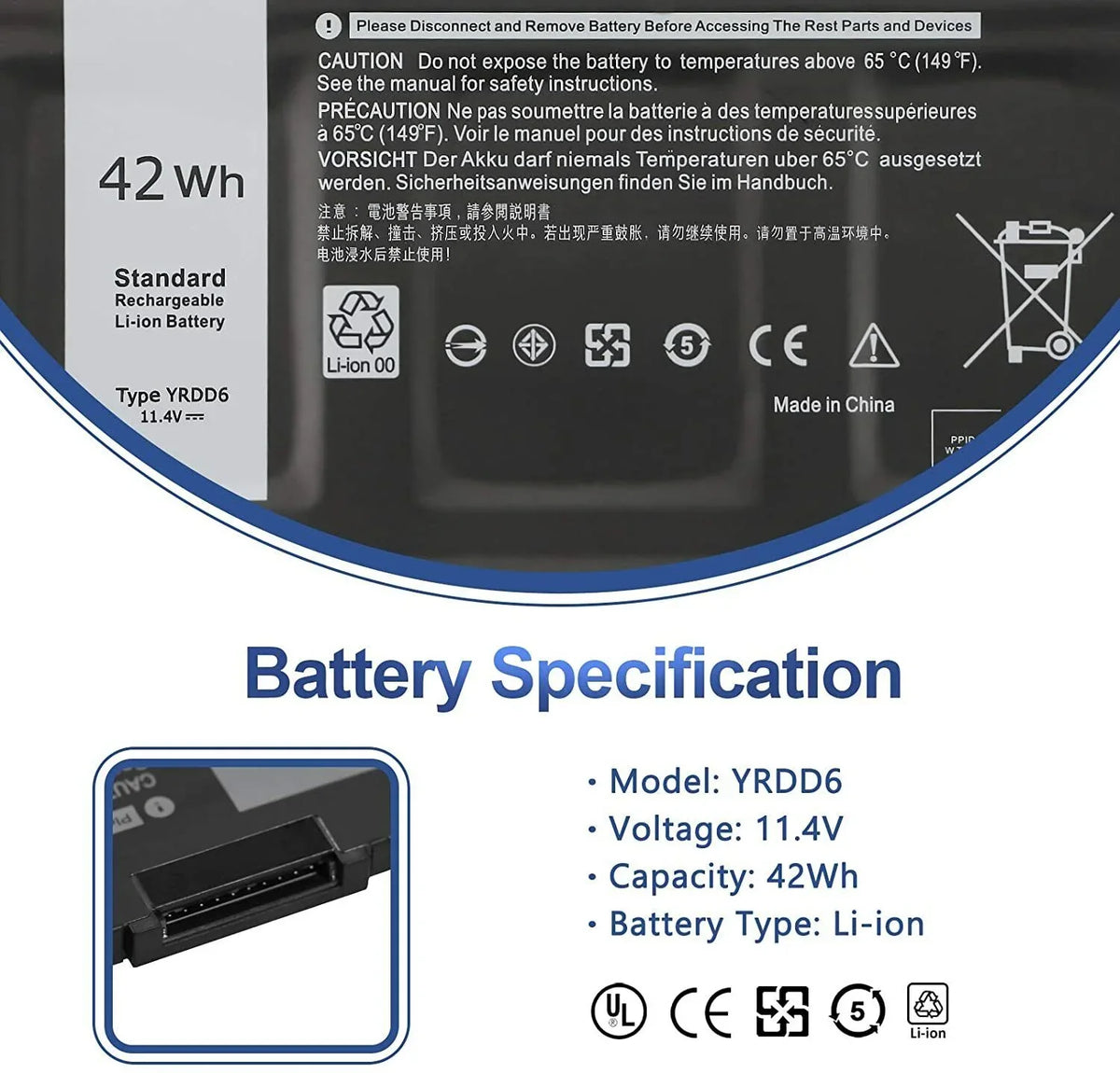 5480 New 3582 For Dell 5590 Inspiron 5594 3593 5493 Battery YRDD6 5585 5593 3793