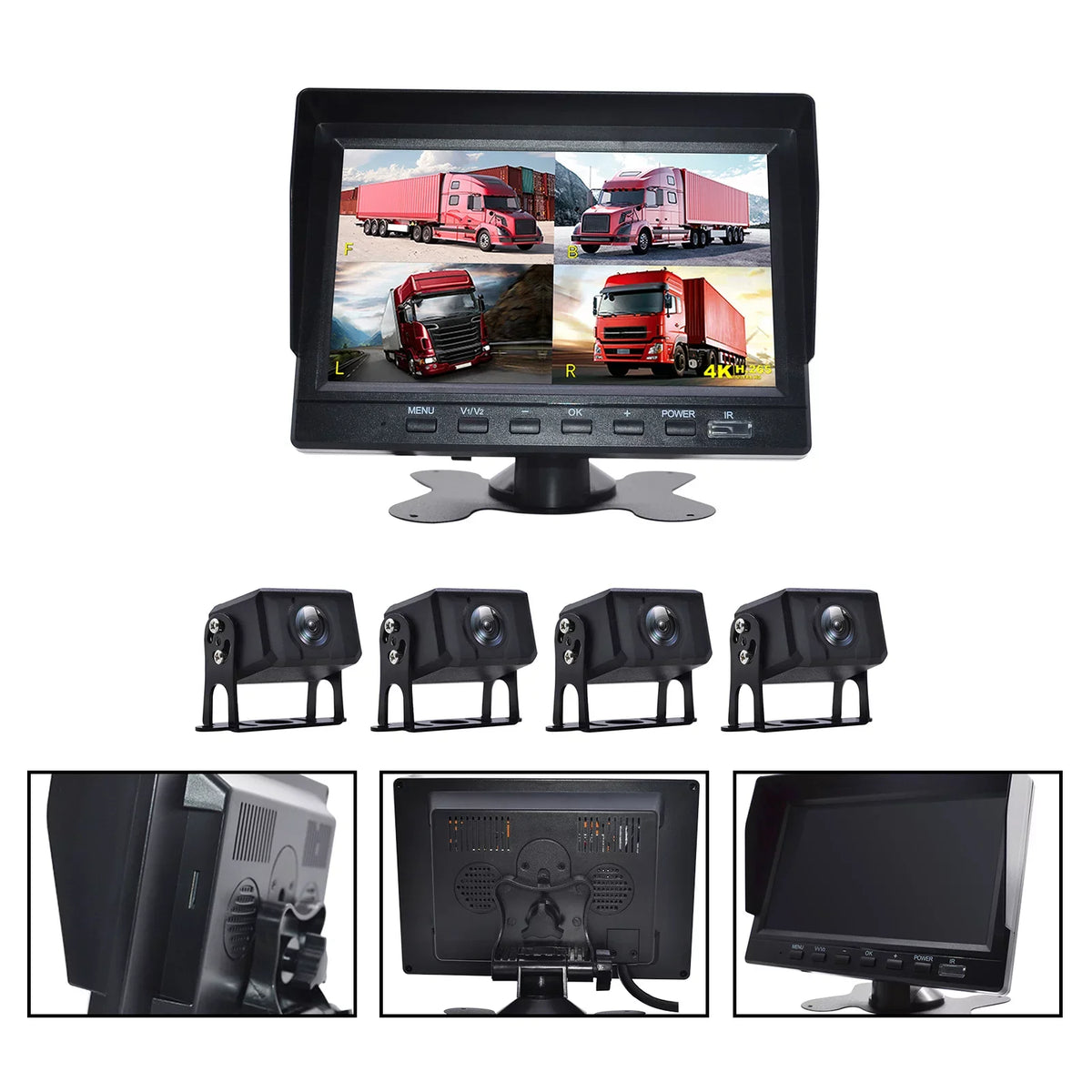Camera RV Video Truck Driving Rear 7" Bus+4 Monitor Recorder DVR B Backup View for