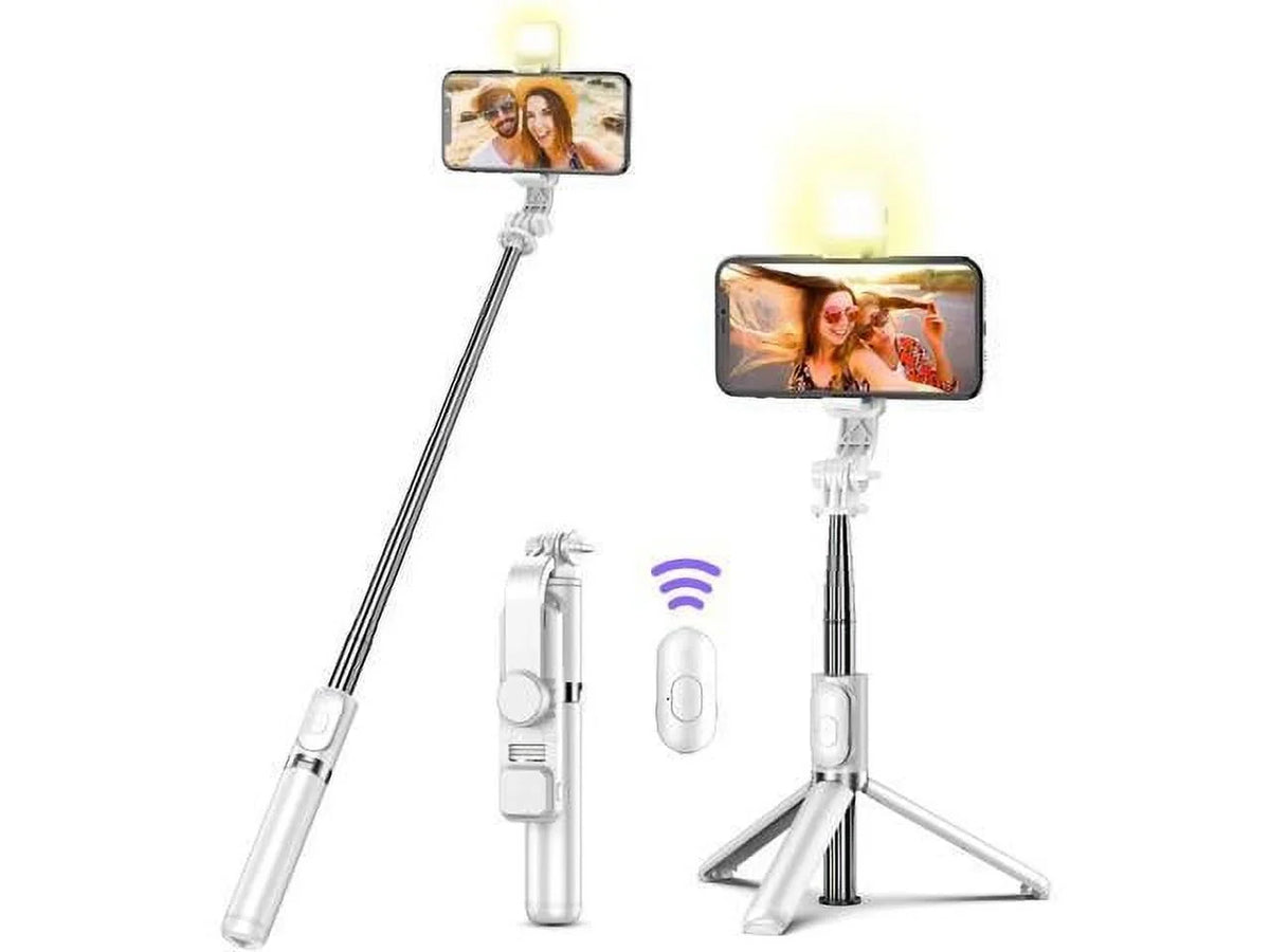 Light, Model Tripods Android with Extendable (White, Compatible Remote, with Q02s) Cell and Stick Ring Selfie LED with Tripod Remote Phone iPhone