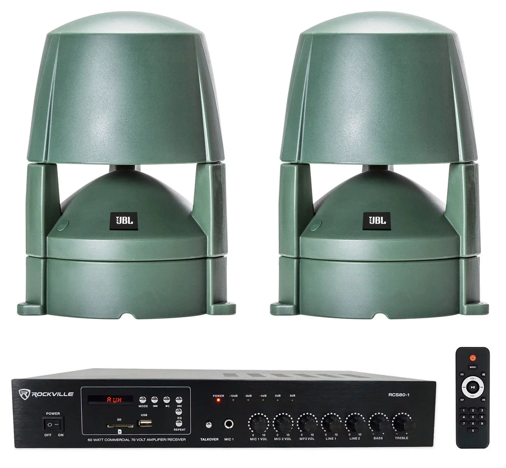 (2) 70v Speakers+Amplifier 85M Outdoor JBL Commercial Landscape CONTROL 5.25"