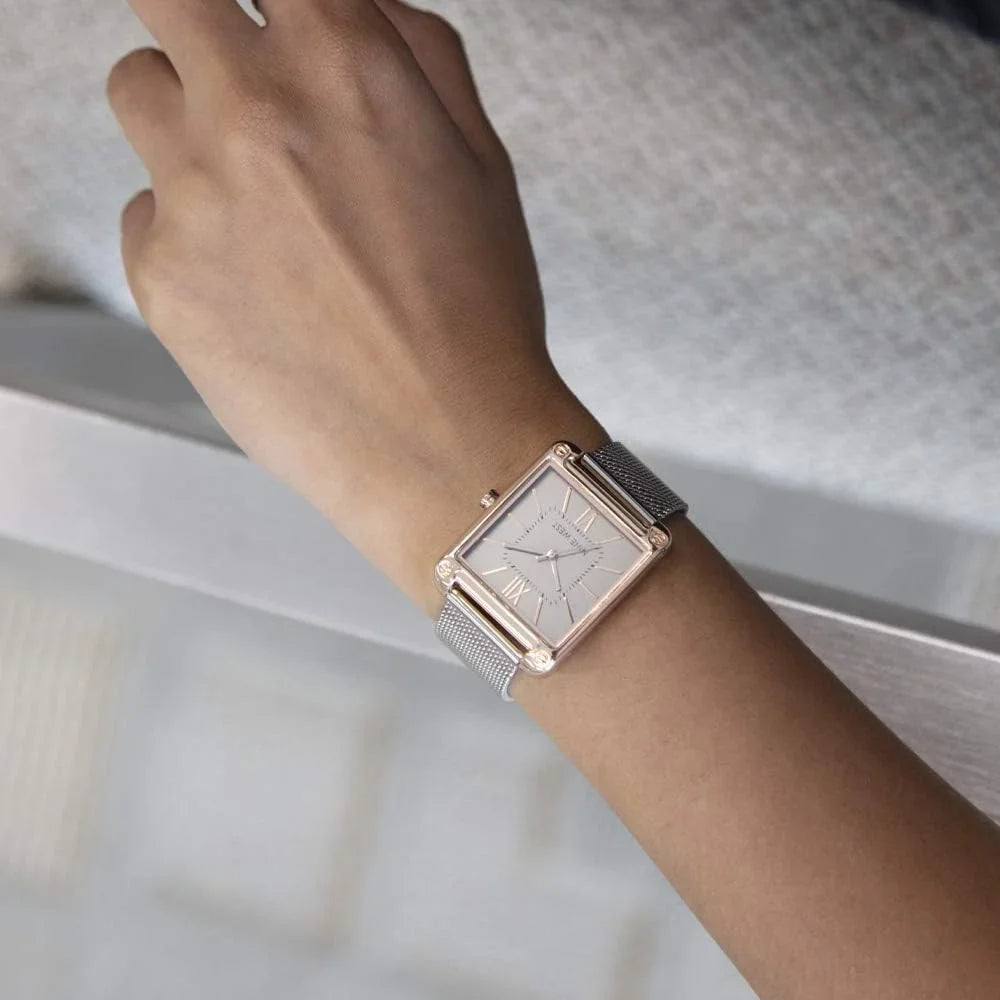 bracelet and nine silver-tone watch west gold-tone mesh women's rose