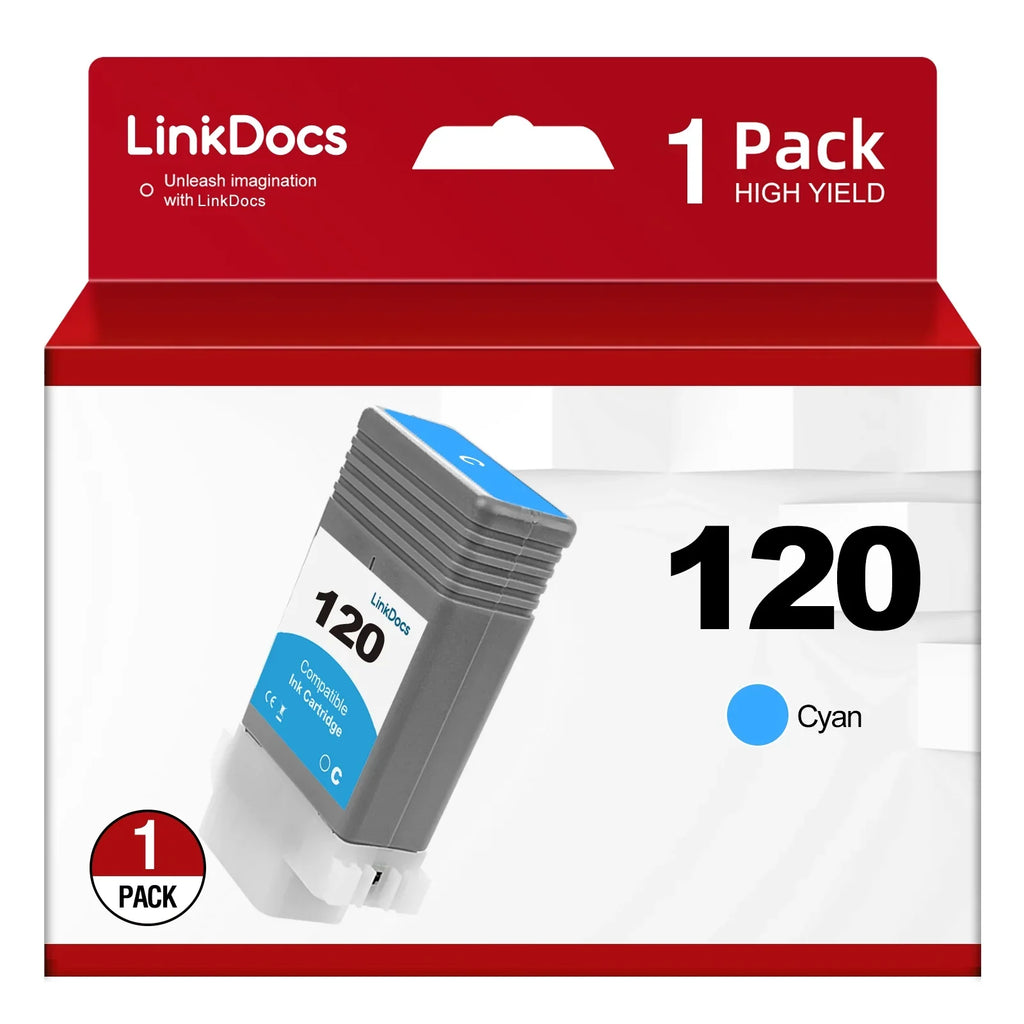 Canon and TM-300 Printer Cartridges Cyan (130ml) IPF TM-200 PFI-120 for Canon GP-300 PFI120 PFI-120C GP-200 LinkDocs Work for PFI120 Compatible TM-205 TM-305 Replacement ImagePROGRAF PFI-120 Ink