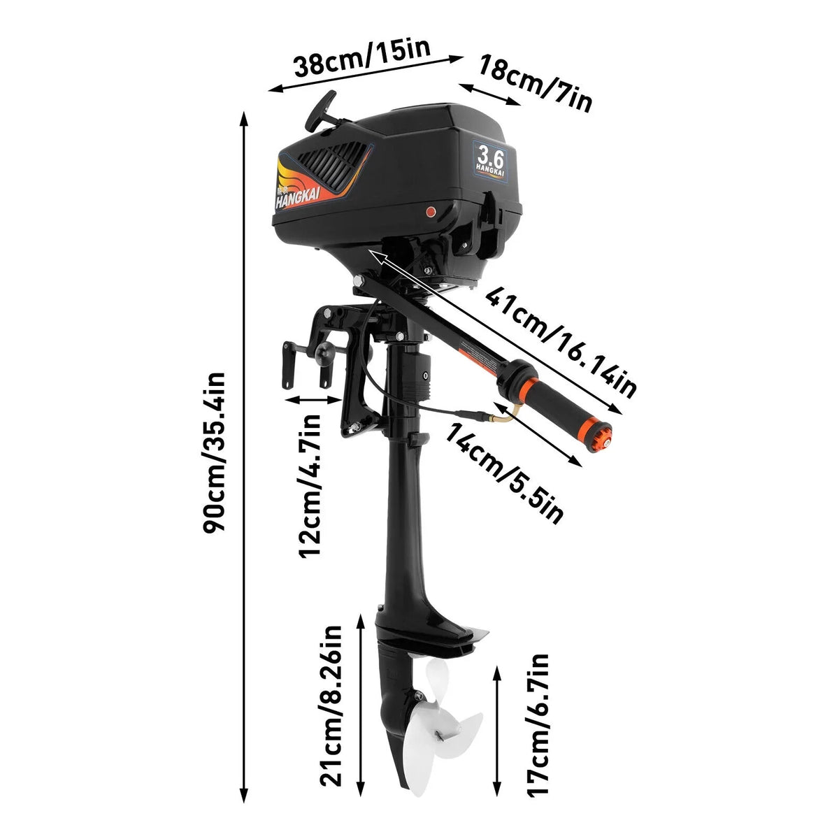 Boat HANGKAI Motor Cooling CDI 2 90cm/35.4in Fishing Outboard 3.6 Outboard Water Engine Boat Motor Stroke HP