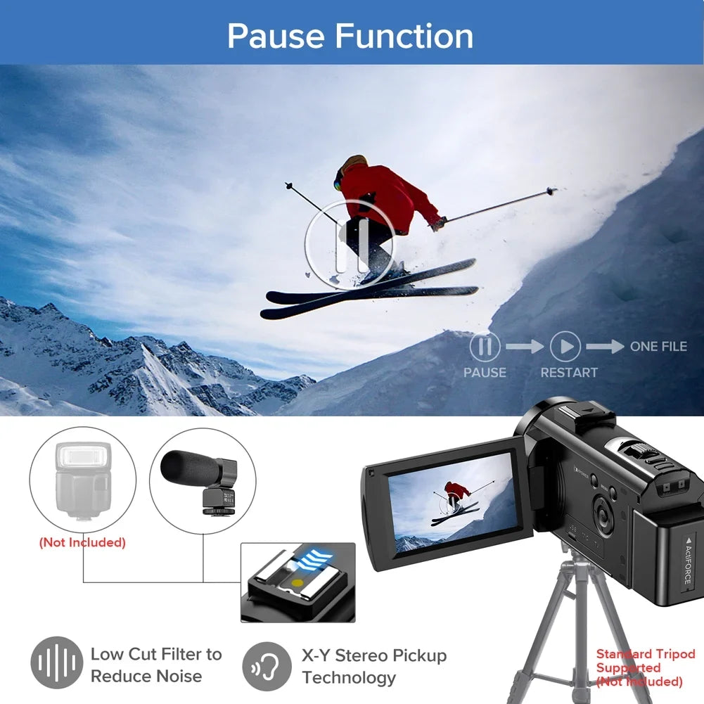 Camcorder 3" Camera 24MP 16X FHD Zoom Recorder with Rotatable Camera 30FPS Digital Digital Camera 1080P YouTube Vlogging 270 Screen Batteries Video Degrees Control,2 LCD Microphone,Remote