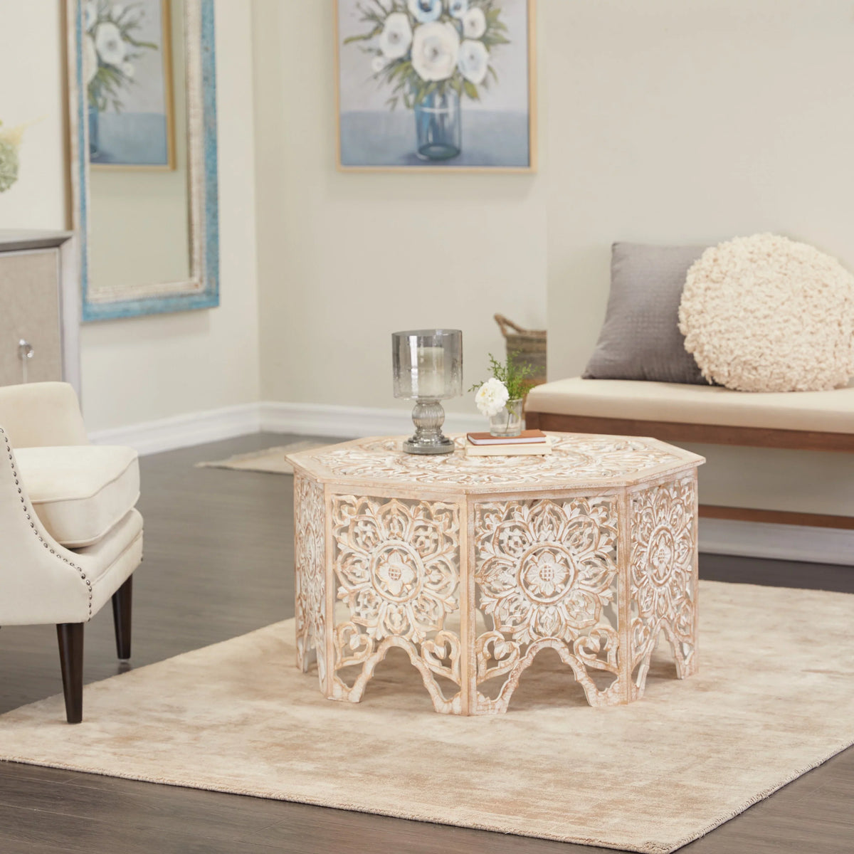 Studio Pine 33 33 Round 350 x Table Country White 18 - Cottage x Coffee