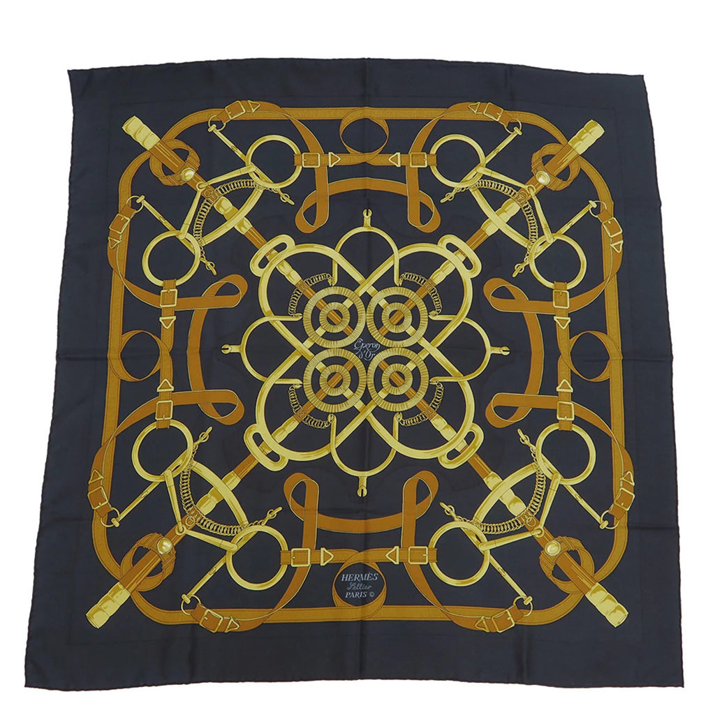 Black Spur 90 Scarf Hermes d'or Pellier Carre Eperon Pre-Owned x Yellow HERMES H.d'ORiGNY Muffler (Good) Golden